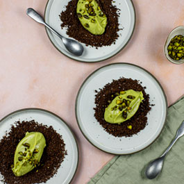 Pistachio Crémeux with Chocolate and Sea Salt Crumb