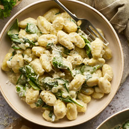 Homemade Gnocchi with Gorgonzola and Spinach Dressing