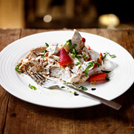 Thyme Meringues, Balsamic Vinegar and Pepper with Strawberries and Basil