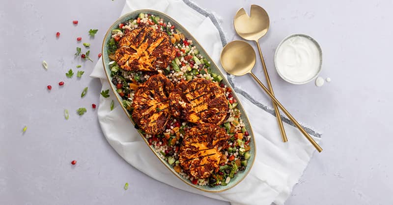 BBQ Cauliflower with Jewelled Couscous Salad 