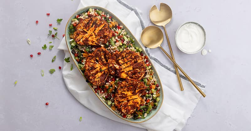 BBQ Cauliflower with Jewelled Couscous Salad